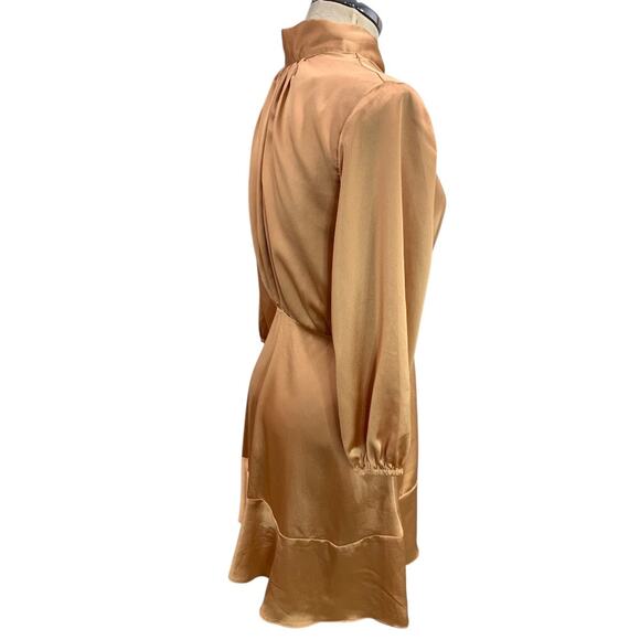 Small Vici Womens Satin Long Sleeve Dress Banded Waist Goldy Orange Color - Picture 6 of 10